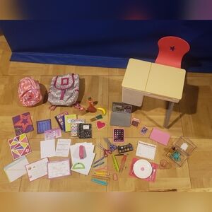 School Desk, 2 Backpacks And Accessories For 18" Dolls